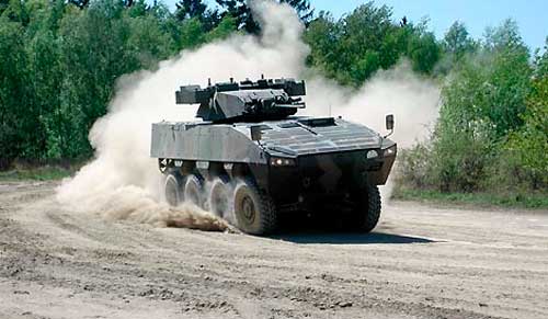 The AMV 8x8 equipped with Oto Melara HITFIST turret fitted with the TOW anti-tank missile system БТР