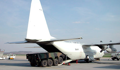 An AMV 8x8 was transported to Brno in the Czech Republic by C-130 aircraft Бронетранспортер